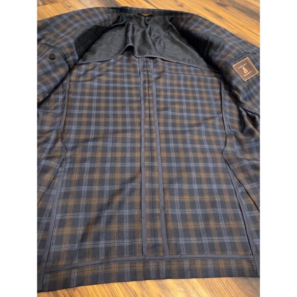 ROBERT TALBOTT Sport Coat Carmel Sz 46T Blue Plaid 100% Wool Paisley Lined - Picture 8 of 15